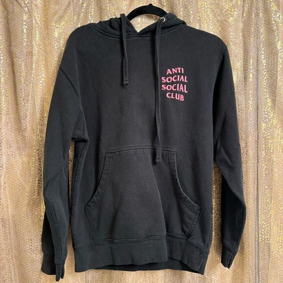 Unisex Anti Social Social Club Black Hot Pink Logo Pullover Hoodie Small - Picture 2 of 5